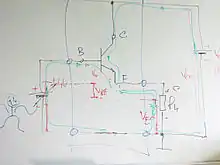 common collector with indicated voltage drops and currents