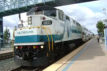 A Metrolink train pulls into the Irvine station.