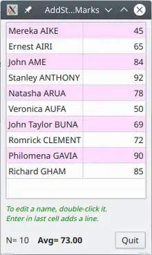 Gambas program to average student marks, running