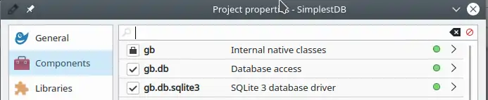 Including the database component in Gambas