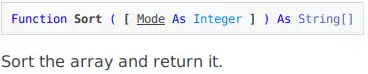 Sort function defined in Gambas Help