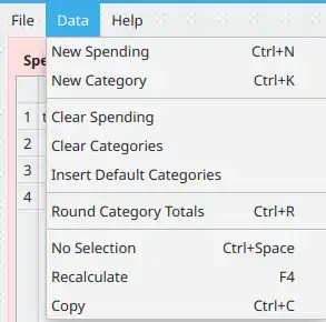 Gambas Cash Spending Data Menu