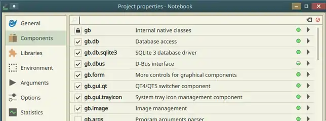 Components needed for Gambas Notebook program