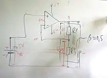 Non-inverting follower(beta=0,5) with op-amp