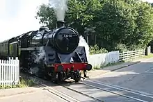 A steam train; an example of a use of steam engines.