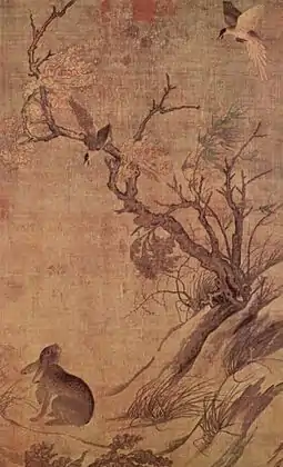 "Double Happiness" Ink and color on silk by the Chinese artist Cui Bo, active during the reign of Shenzong.