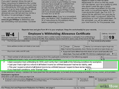 Image titled File As Exempt on a W4 Step 6