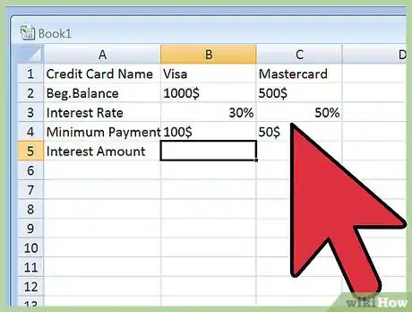 Image titled Calculate Credit Card Interest With Excel Step 3