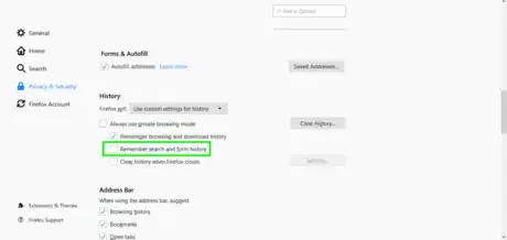 Image titled Firefox Uncheck Remember search and form history.png