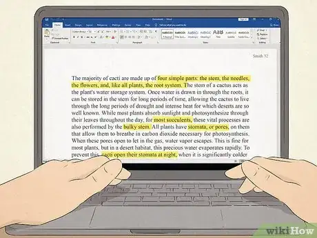 Image titled An essay open on a laptop with the main elements highlighted.