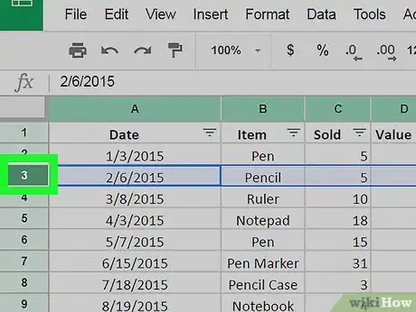 Image titled Hide Rows on Google Sheets on PC or Mac Step 3