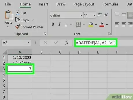 Image titled Calculate Number of Days Between Two Dates in Excel Step 3