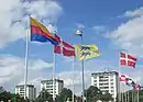 The flags of North Frisia, Denmark and Southern Schleswig Danes