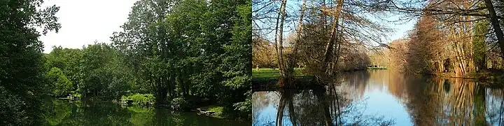 The river Sèvre in Échiré in August 2012 and in December 2014.