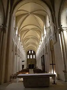 Six-part rib vault in the Abbey of Sainte-Trinité, Caen (about 1120), the transition to the Gothic style