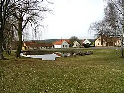 Centre of the village with a pond