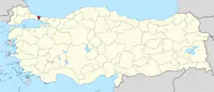 Istanbul (II) highlighted in red on a beige political map of Turkeym