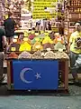 Kökbayraq flag in a shop in Istanbul, Turkey