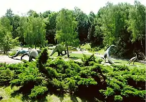 The Dinosaurs Valley (reconstructions of prehistoric reptiles) within Silesian Park in Poland's Upper-Silesian Metropolis