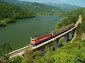 Belgrade–Bar railway train passing through Priboj