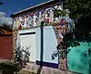 A modern rural shed with lubok decoration