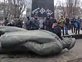 The Statue of Lenin located in the center of Myru Avenue toppled in 2014