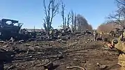 Wreckage from a Russian column destroyed near Trostianets on 17 March