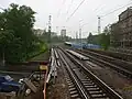 Station platform behind the overpass