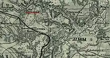 1878 map in Russian showing the location of places in the  Poltava Governorate