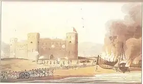 Image 5A painting of Laft under attack by British forces in December 1809. (from History of the United Arab Emirates)