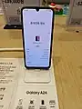 Front of the Samsung Galaxy A24 with the screen on