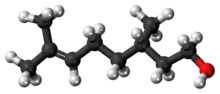 Ball-and-stick model of the (−)-citronellol molecule