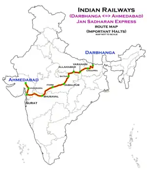 (Darbhanga–Ahmedabad) Antyodaya Express route map