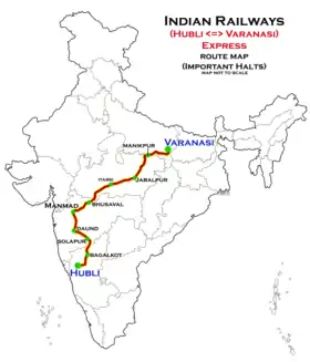 (Varanasi - Hubli) Express Route map