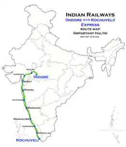 (Indore–Kochuveli) Express route map