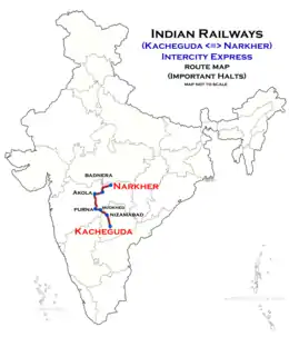 (Kacheguda - Narkher) Intercity Express Route map