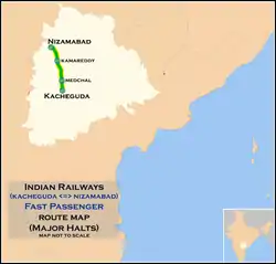 (Kacheguda–Nizamabad) DEMU route map