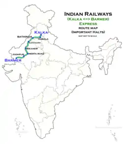 (Kalka–Barmer) Express route map