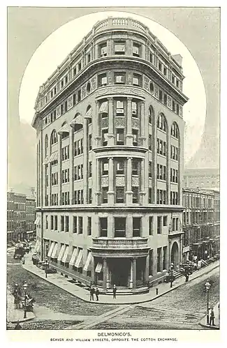 A grayscale drawing of the building as seen from Beaver and South William Streets