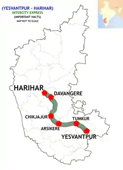 (Yesvantpur–Harihar) Intercity Express route map