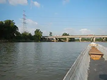 Lattice tower 255 located between Pampanga River in Apalit. It is used as one of the replacement lattice towers (along with 256) due to the relocation of the line's San Simon–Pulilan segment in 2011.