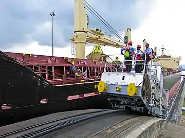 Link and pin on a Panama canal mule. One link for two mules.