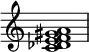  {
\override Score.TimeSignature #'stencil = ##f
\relative c' { 
  \clef treble \time 4/4
  <c des e f gis a>1
} }
