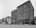 00 Block of Monroe from Woodward Avenue with the Second Williams Block at 16-30 Monroe in the foreground, 1989.