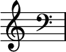 { \new Staff \with{ \magnifyStaff #3/2 } << \time 2/16 \override Score.TimeSignature #'stencil = ##f { \clef treble \key c \major s16 \clef bass \key c \major s16 } >> }