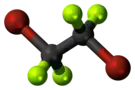 Ball-and-stick model of the dibromotetrafluoroethane molecule