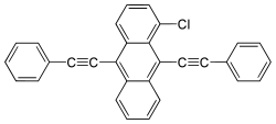 1-chloro- 9,10-bis(phenylethynyl) anthracene yields yellow-green light