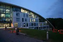 Business School building at evening