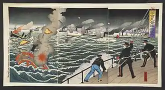 The Japanese warship Saikyō-maru at the Battle of the Yalu River, 1894