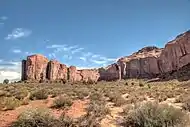 Spearhead Mesa in Monument Valley  Note the flat top and steep walls that are characteristic of mesas.